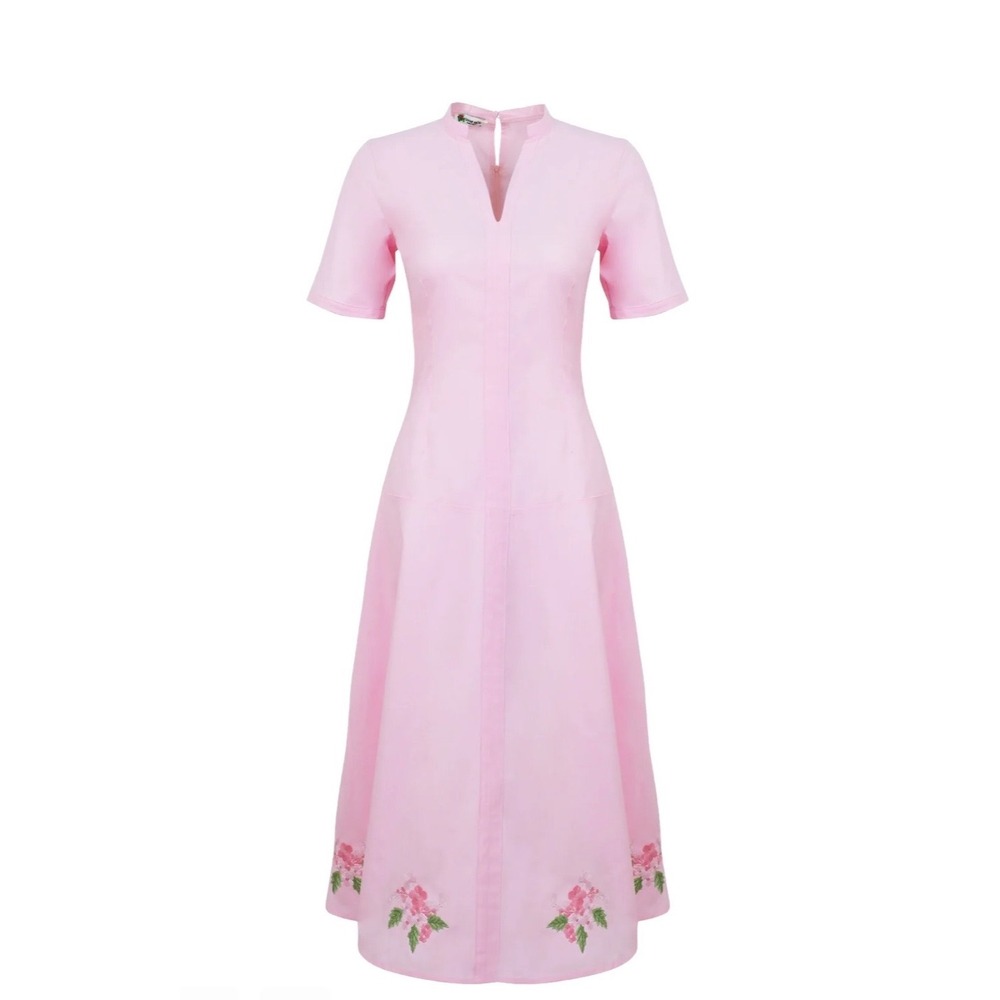 NWT Fanm Mon Womens Hale Dress Small Embroidery Quiet Luxury Cottagecore Pink